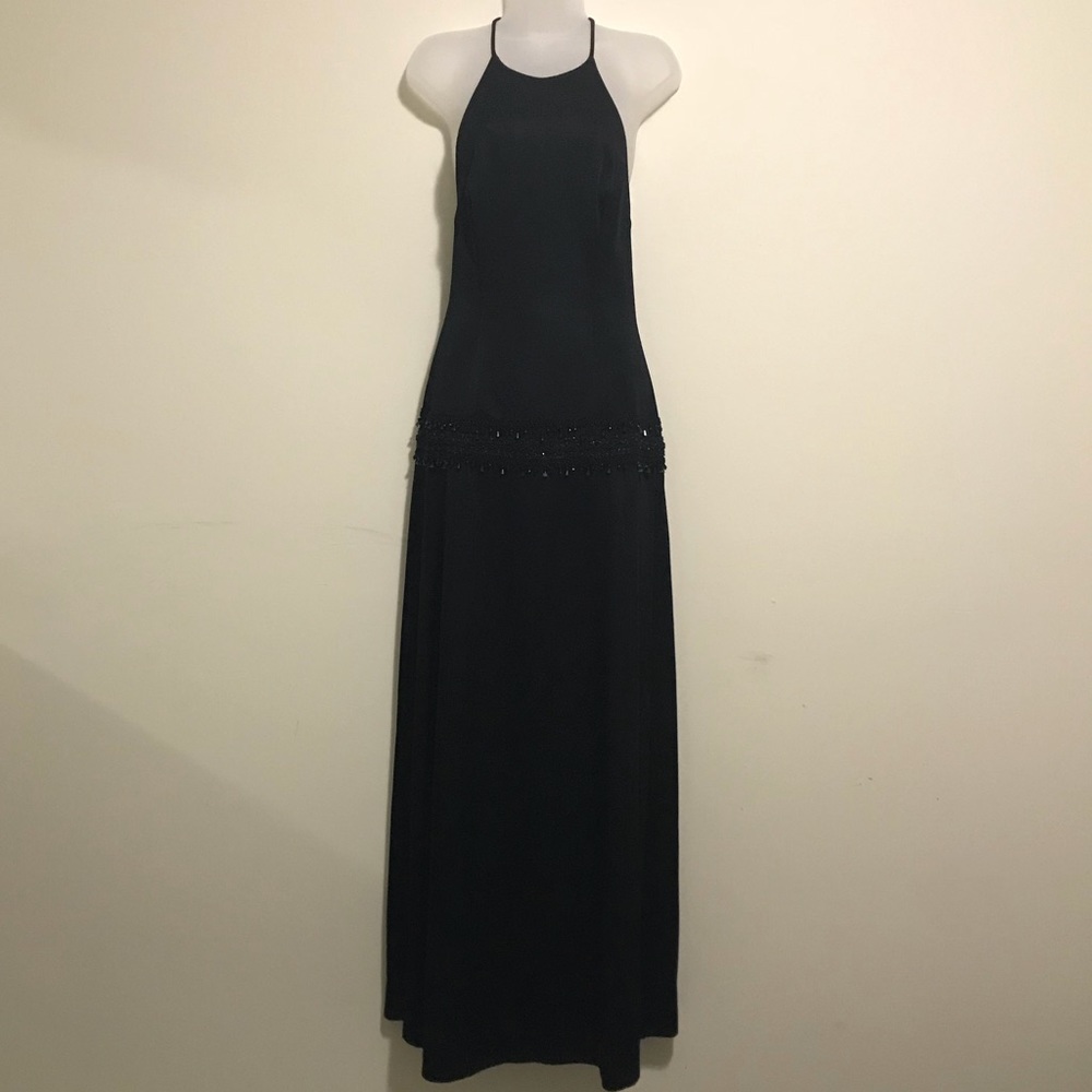 Vintage Jeweled Waist Backless Dress